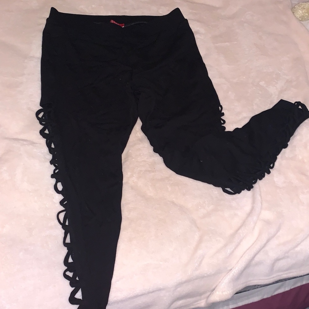 Guess Black Lace-Up Detail Leggings